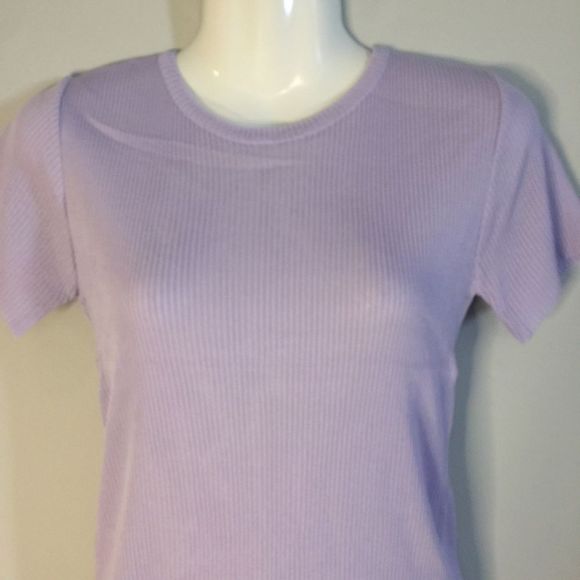 Lilac Ribbed Short-Sleeved Knit Top - Picture 2 of 6